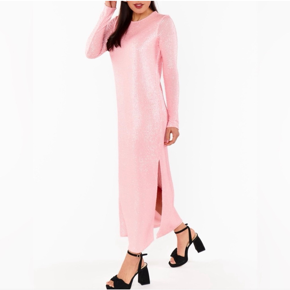 Women's Show Me Your Mumu Maddison Pink Sequin Long Sleeve Maxi Dress S